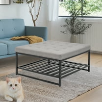 BARNUT Coffee Tables, Modern Upholstered Tufted Center Table with Metal Shelf, Square Coffee Tables for Living Room, Performance Fabric in Gray