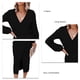 thumbnail image 4 of Vestido de punto Cuello en V Longitud midi Manga larga Transpirable Vestido de ajuste casual para mujer para ir de compras Negro M, 4 of 5