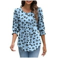 thumbnail image 2 of Dasayo 3/4 Sleeve Trendy Tops for Women 2025 Blue Dressy Smocked Curved Hem Leopard Print Blouses Womens Camisole XL, 2 of 6