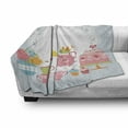 thumbnail image 3 of Tea Party Soft Flannel Fleece Throw Blanket, 2 Birds Enjoying Tea and Various Sweets Pale Colored Image Bouquet of Flowers, Cozy Plush for Indoor and Outdoor Use, 60" x 80", Multicolor, by Ambesonne, 3 of 6