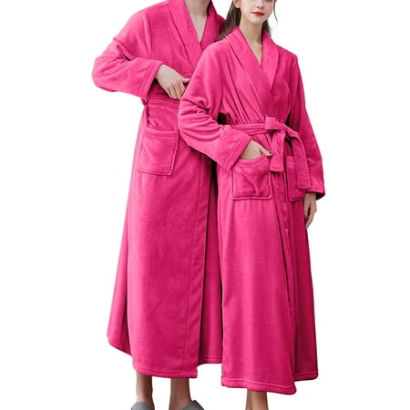 

WOCLEILIY Women S Double Pocket Flannel Bathrobe Soft And Warm Double Faced Velvet Bathrobe Pajamas And Home Wear Bathrobe Robe Bath Wrap Shower Robes For Women With A Hood Japanese Kimono Womens Bat