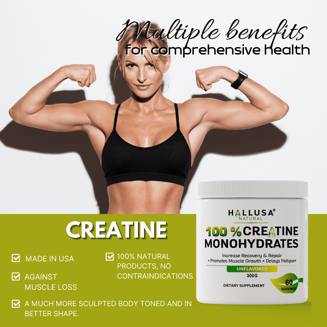 Creatine Monohydrate Powder 300g – 60 Servings – Unflavored Creatine for Muscle Strength, Workout Performance, Exercise Recovery & Fitness Support – Hallusa Natural