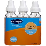 Evenflo Classic Nursers 8 oz Clear Glass Bottles 3 ea