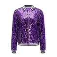 thumbnail image 6 of BKQCNKM Sequin Jacket Sparkly Jackets for Women Sequin Outfits Womens Spring and Autumn Long Sleeve Sequined Long Sleeve Cardigan Jacket Top Mardi Gras Outfit for Women Purple M, 6 of 9