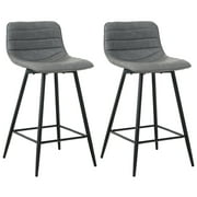 Omni House Counter Height Bar Stools Set of 2,Faux Leather Upholstered Bar Stool with Low Back and Footrest,Stools for Kitchen Lounge Pub,Gray