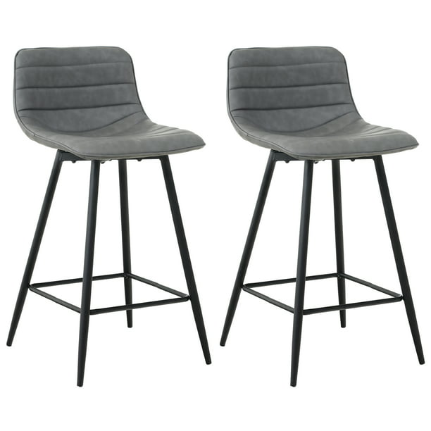 Bar Stools Set Of 2 Faux Leather Stool, Black Leather Counter Height Chairs