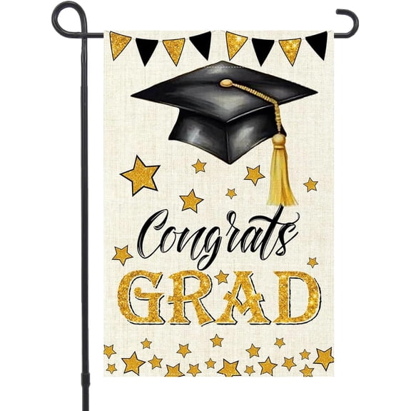 White Graduation Garden Flag 12x18 Inch, Double Sided Congrats Grad Yard Flag, Class of 2026 Outdoor Lawn Porch Patio Decoration, Fade and Weather Resistant