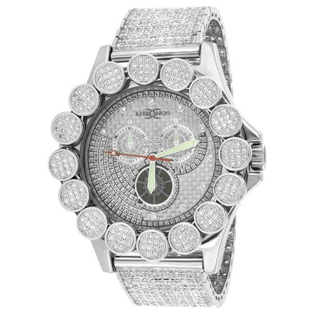 Custom Bezel - Custom Flower Bezel Watch Iced Tray Band Date Analog 52mm Lab Created Cubic Zirconias Mens New