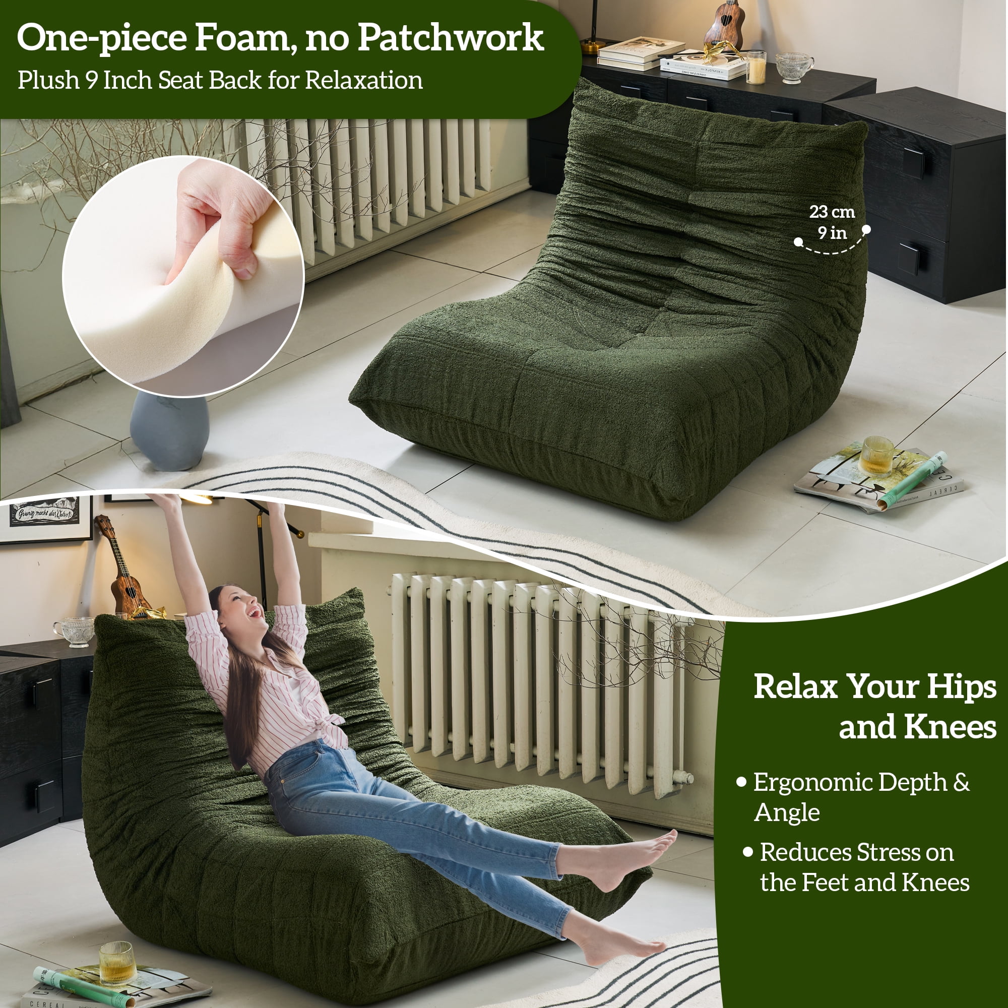 YINIX Adult Bean Bag Chairs for Living Room and Bedroom, Green