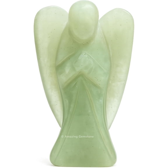 Green Aventurine(Light) Guardian Angel, Carved Angel Figurine - 1.5 inch