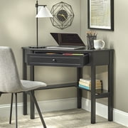 Corner Writing Desk with Pull-Out Drawer and Shelf in Black Finish