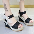 thumbnail image 2 of UTTOASFAY Women Solid Summer Ladies Bandage Sandals Slope Heel Casual Beach Shoes Black 8(40), 2 of 5