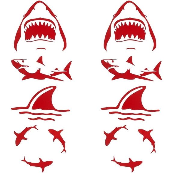 8 Sheets Shark Car Decal Ocean Sea Animal Reflective Decals Vinyl Waterproof Bumper Sticker Automotive Exterior Decoration for Auto Truck Wall Art Laptop Red