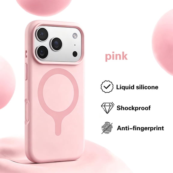 Kryonix for iPhone 17 Pro 6.7'' Case with Magnetic Liquid Silicone,with Integrated Camera Protection Button,Slim Anti-Scratch Microfiber Lining Phone Case,Compatible with MagSafe,Pink