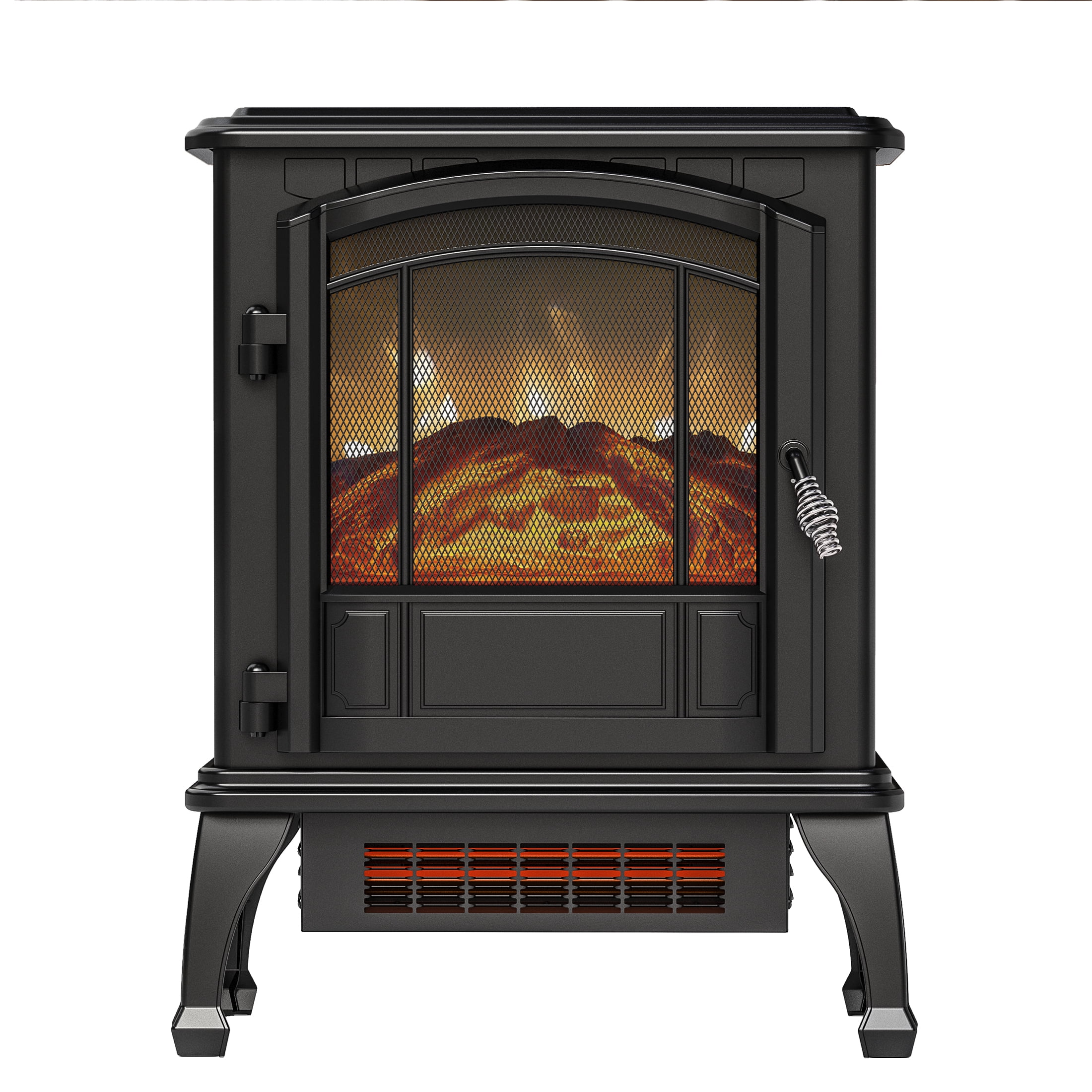 Mainstays 3D Metal Stove with 3 Sided View Black with Tip Over Function