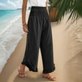 thumbnail image 6 of Fesfesfes Women's Loose Trousers Elastic Smocked High Waist Solid Color Ruffled Hem Full-Length Pants Casual Breathable Beach Wearing(Black#1,L), 6 of 8