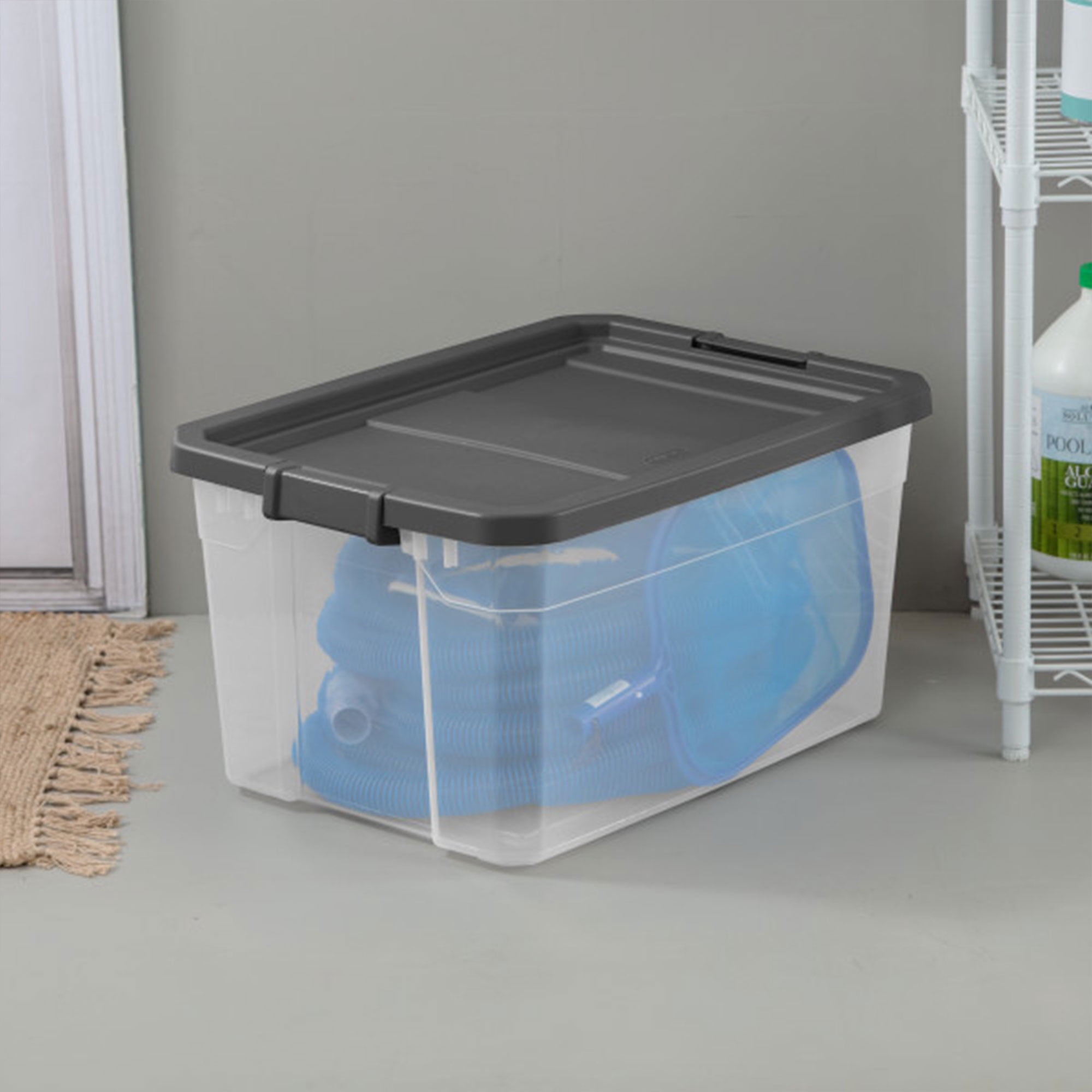 Sterilite 76 Qt Clear Plastic Stacker Storage Bin w/ Lid, Grey (24 Pack)