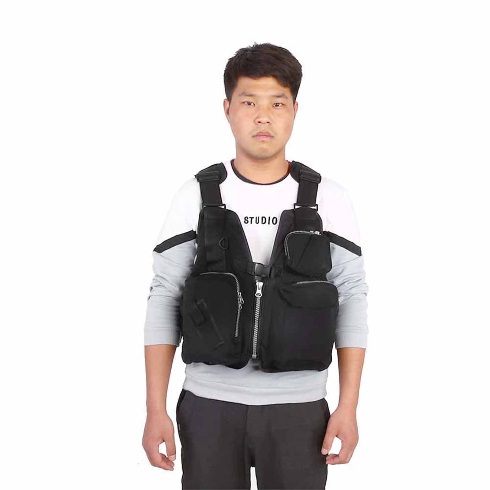 jinwen Veste de Pêche à la Mouche Gilet de Pêche Multi Poche Été Respirant Vêtements d'Extérieur Porter Rouge