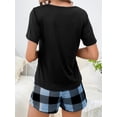 thumbnail image 5 of ZROVA Women's 2-Pack Pajama Sets (4 Pieces) - Short Sleeve Round Neck Tops with Pocket & Plaid Shorts, Casual Summer Sleepwear Loungewear, 5 of 7