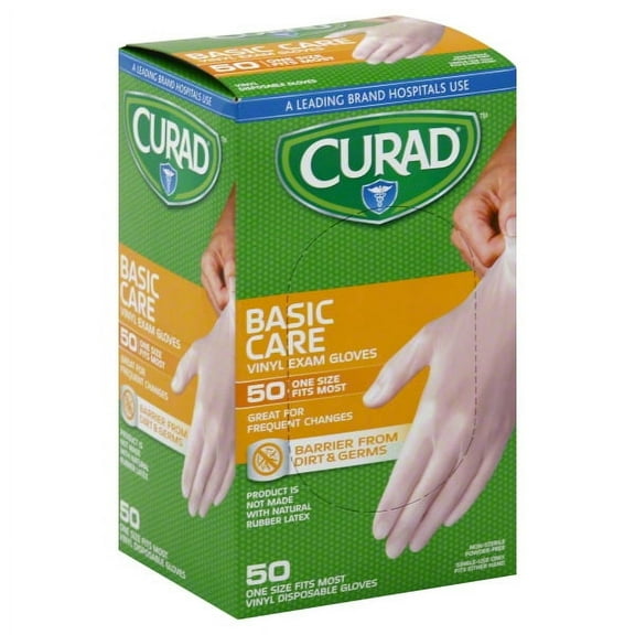 CURAD Powder-Free Vinyl Exam Gloves - CA Only,Clear,One Size Fits Most