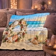 thumbnail image 6 of Coastal Christmas Shell Wreath Sandy Beach, Festive Holiday Scene, Warm Flannel Blanket for Beach House and Living Room, Art Lovers Christmas Gift, Festive Home Decor, 6 of 9