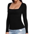 thumbnail image 2 of Camiseta MANGOPOP de manga larga con cuello cuadrado y forro polar para mujer, 2 of 6