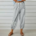 thumbnail image 2 of ameIAEA Cotton Linen Pants for Women Wide Leg Loose Drawstring Pants Elastic Waisted Print Trousers, 2 of 4