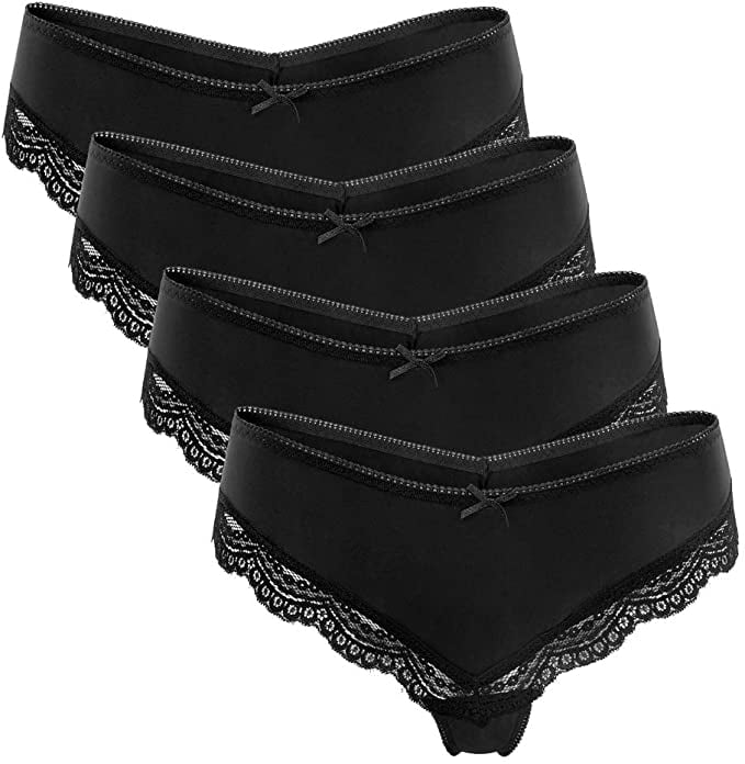 Charmo Women's Lace Trim Tanga Panties Nylon Bikini Thongs Underwear, 4