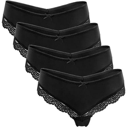 

Charmo Women s Lace Trim Hipster Panties Nylon Bikini Brief Underwear 4-Pack