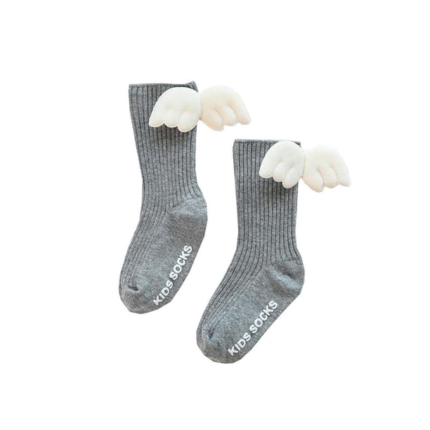 Niñas Bebés Hasta La Rodilla Calcetines Con Lazo Niño Otoño Invierno Ala De Ángel Algodón Peinado Estilo Español Liso Acanalado Medias Antideslizantes Gris / Xs Inevent AP007375-17