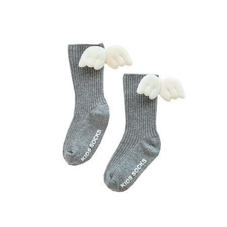 

Baby Girls Knee High Bow Socks Toddler Autumn Winter Angel Wing Combed Cotton Spanish Style Plain Ribbed Non-slip Stockings Gray/XS