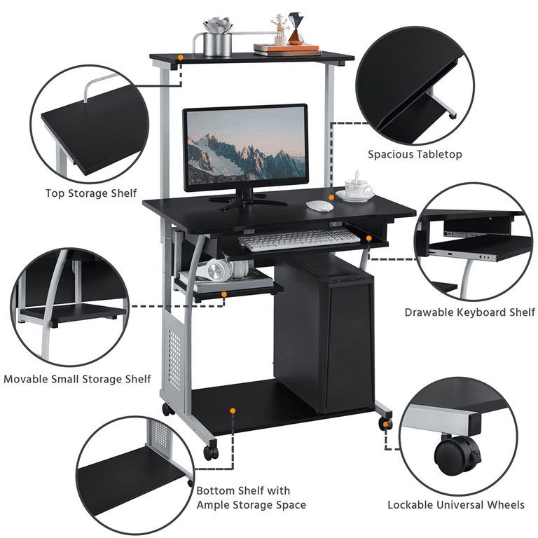 Industrial Computer Desk with 4-Cube Shelves & Push-Pull Keyboard TrayMaple