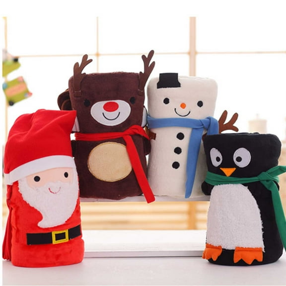 Throw Blankets for Bed Hwkond 4pc Originality Christmas Holiday Penguin Blanket Double Sided Flannel Christmas Gift Blanket 39 X 31in