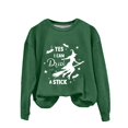 thumbnail image 4 of YVNAURA Women's Spooky Season Witch Sweatshirt I Can Drive A Stick Funny Sarcastic Pullover Crewneck Long Sleeve Broomstick Joke Casual Fall Halloween Top 1 Pack, Green,S, 4 of 4