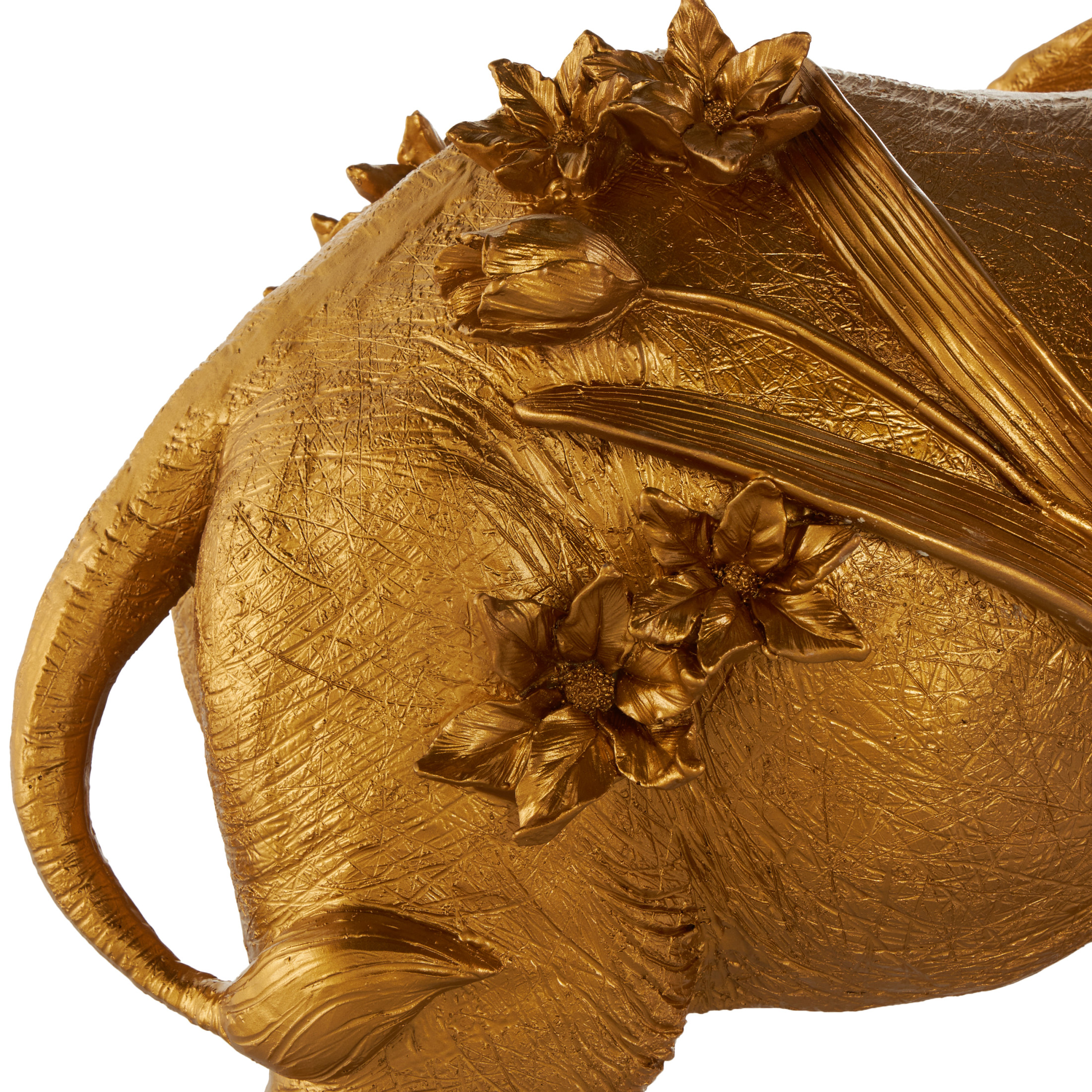 22" x 19" Gold Resin Walking Elephant Sculpture with Floral Accents, by DecMode