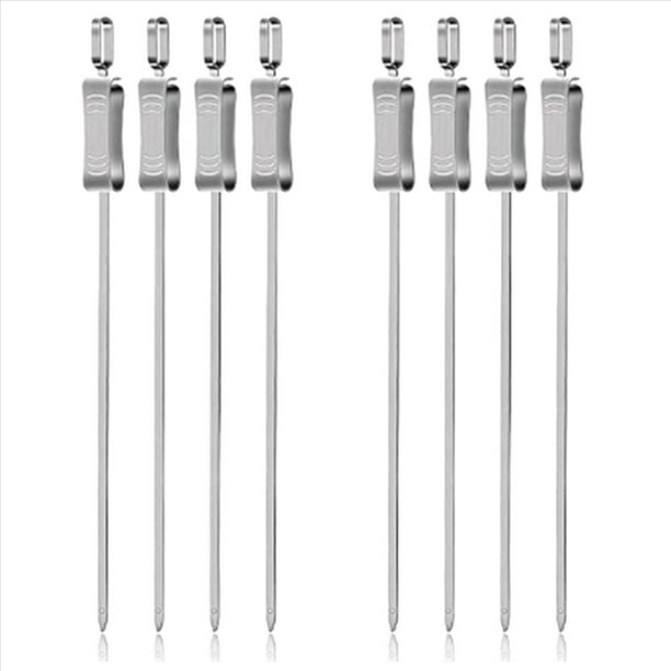 Brochetas de Brocheta de Acero Inoxidable para Asar, Brochetas de Metal de 16 Pulgadas con Control Deslizante para una Barbacoa Fácil y Segura, 8 Piezas