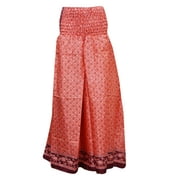 Mogul Women's Long Skirts Peach Vintage Silk Sari Divided Maxi Skirt