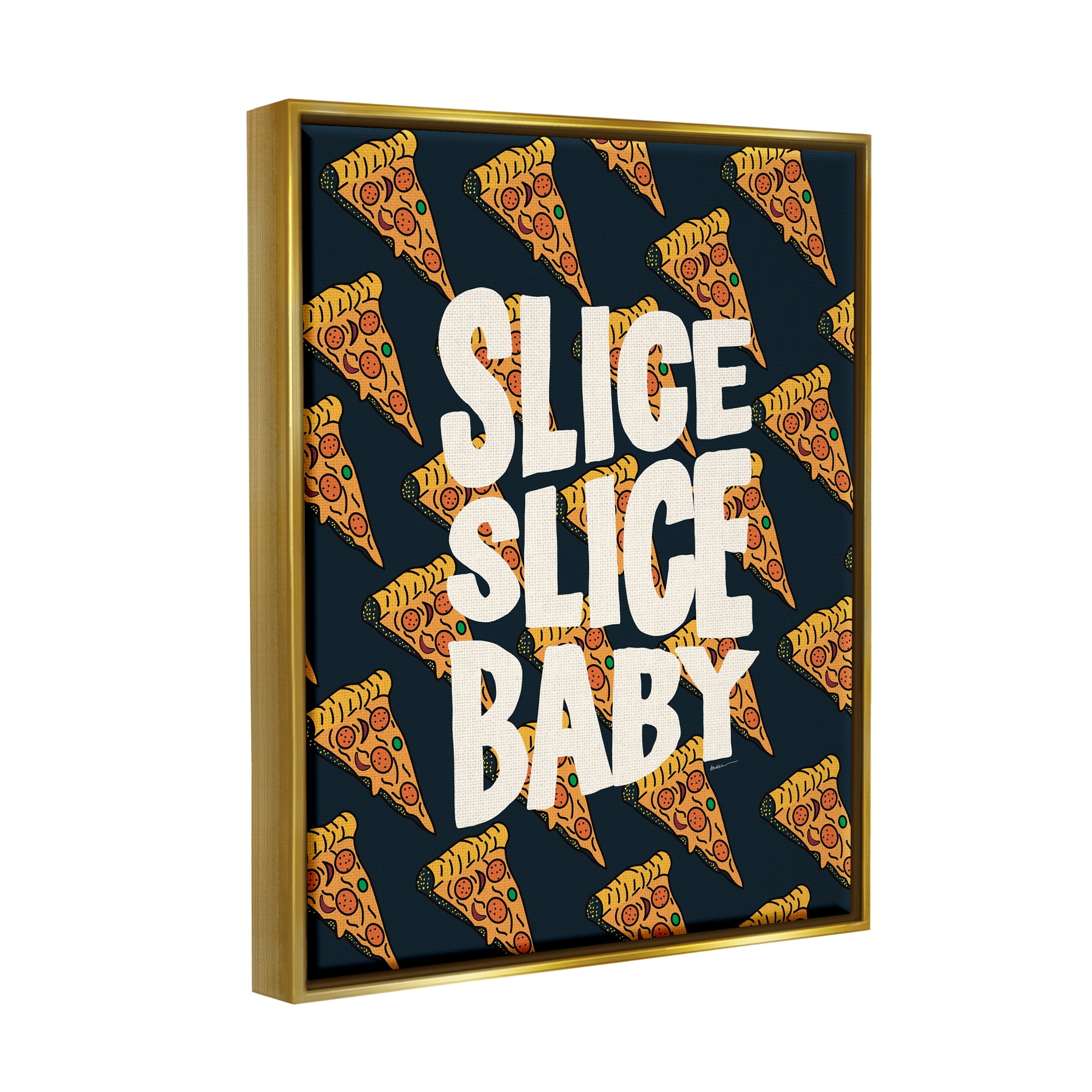 Stupell Industries Pop Pizza Slice Baby Food & Beverage Painting Gold Floater Framed Canvas Art Print Wall Art, 25 x 31