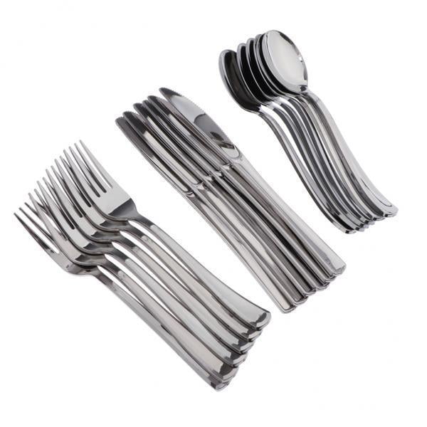 2x18pcs / Lot Juego De Cubiertos De Plástico Desechables Grandes Tenedores Cuchillos Cucharas Plata