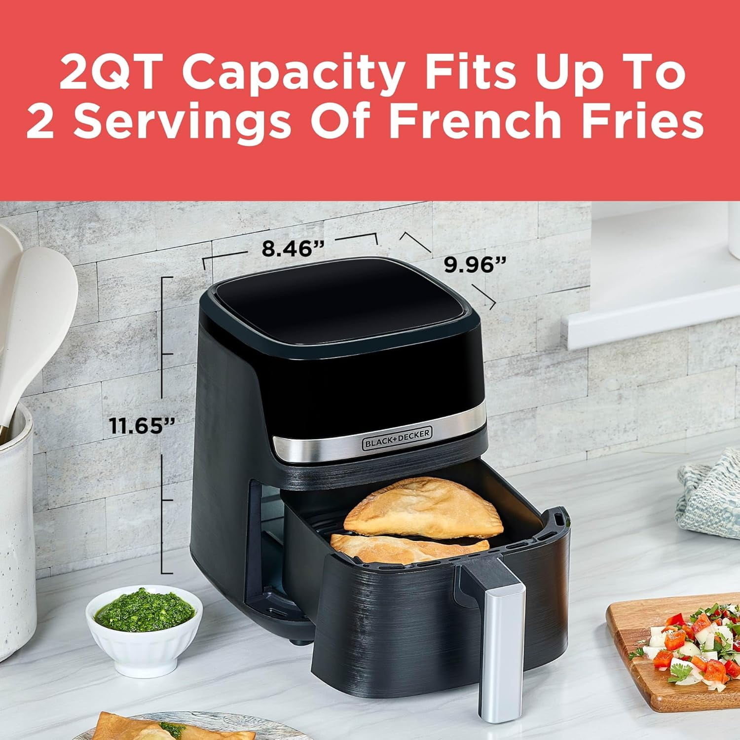 2QT Air Fryer, Crispy Deep Fried Taste without the Fat, Plus Bake, Dehydrate, and Keep Food Warm, Digital Touchscreen and Auto Shut-Off
