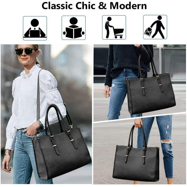 Laptop Bag for Women 15.6 Inch Waterproof Lightweight Leather Laptop Tote Bag Womens Professional Business Office Work Bag Briefcase Large Computer Bag Shoulder Handbag Gray Walmart