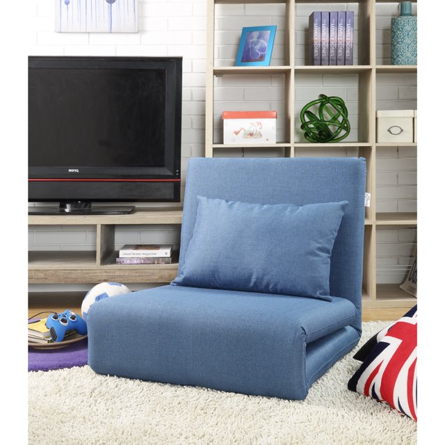 Loungie Relaxie Lin Chaise de Sol Convertible à 5 Positions Réglables, Bleu