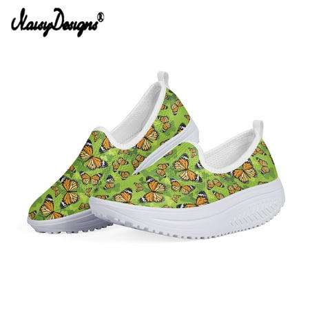 

Women Casual Shoes Lightweight Slip On Mesh Wedge Platform Sneakers Cute Pink Butterfly Print Breathable Swing Shoe
