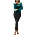 thumbnail image 3 of INSPIRE CHIC Women's Velvet Top Square Neck Long Sleeve Solid Blouse L Green, 3 of 6