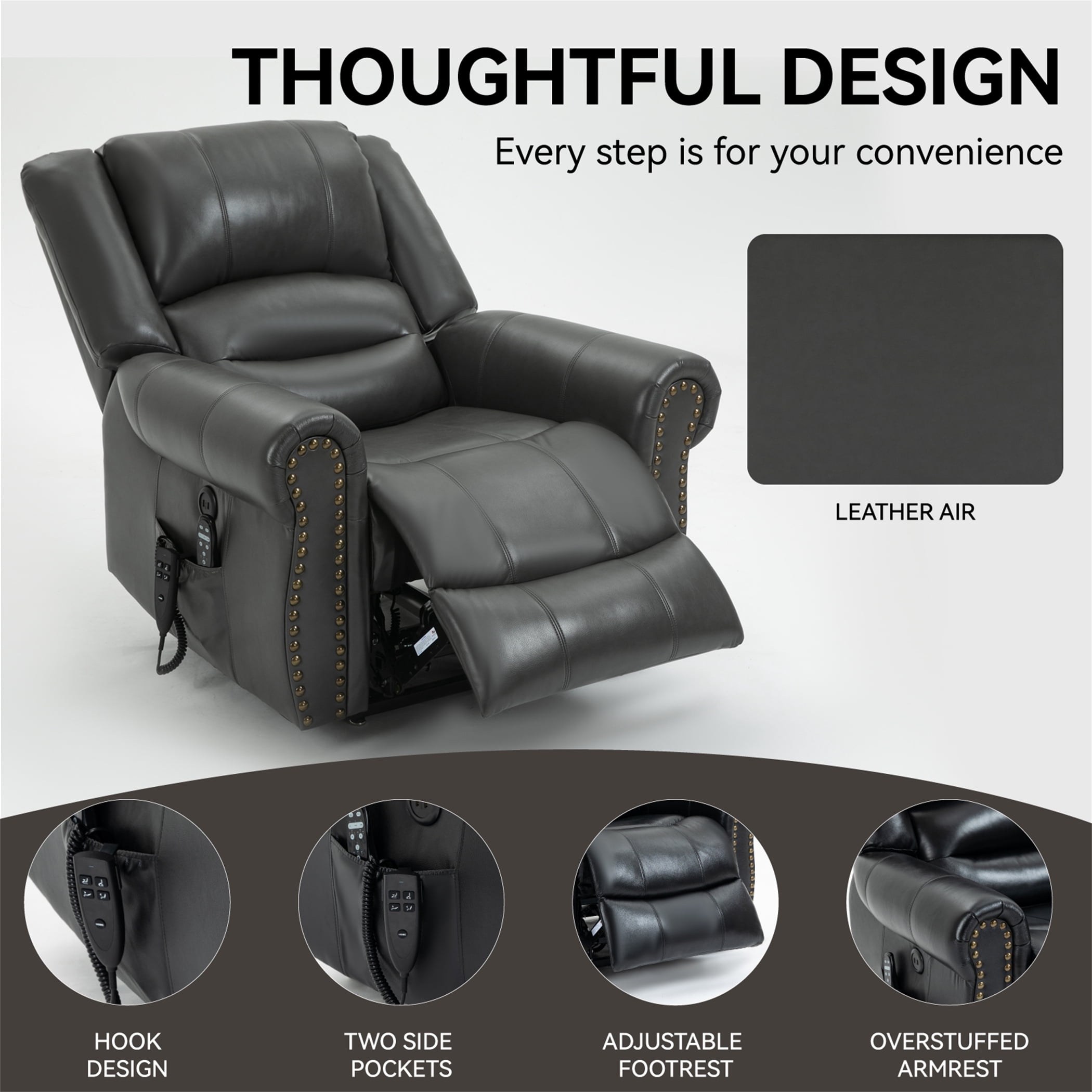 Aukfa Dual Motor Power Lift Recliner Chair Sleeper Sofa with Massage and Heat for Big Elderly People, Infinite Position, 2 USB Ports, Gray
