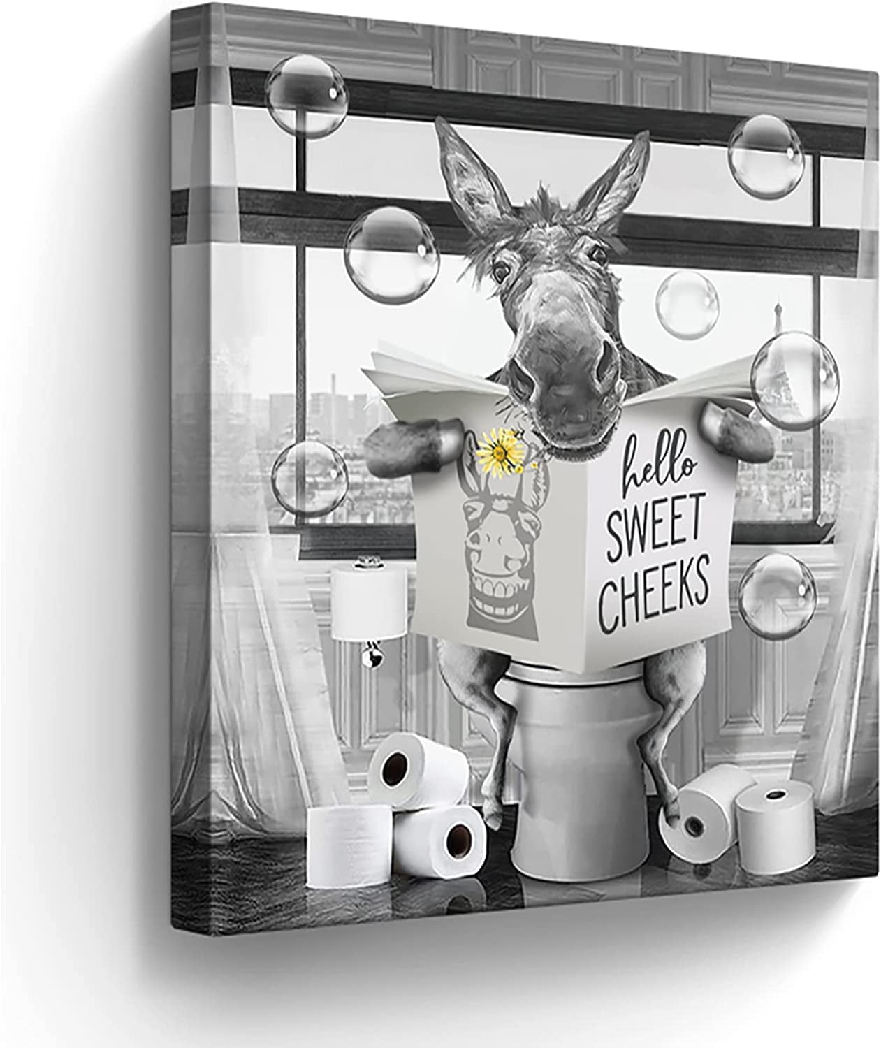 Farmhouse Bathroom Decor Canvas Wall Art Funny Donkey Pictures Wall