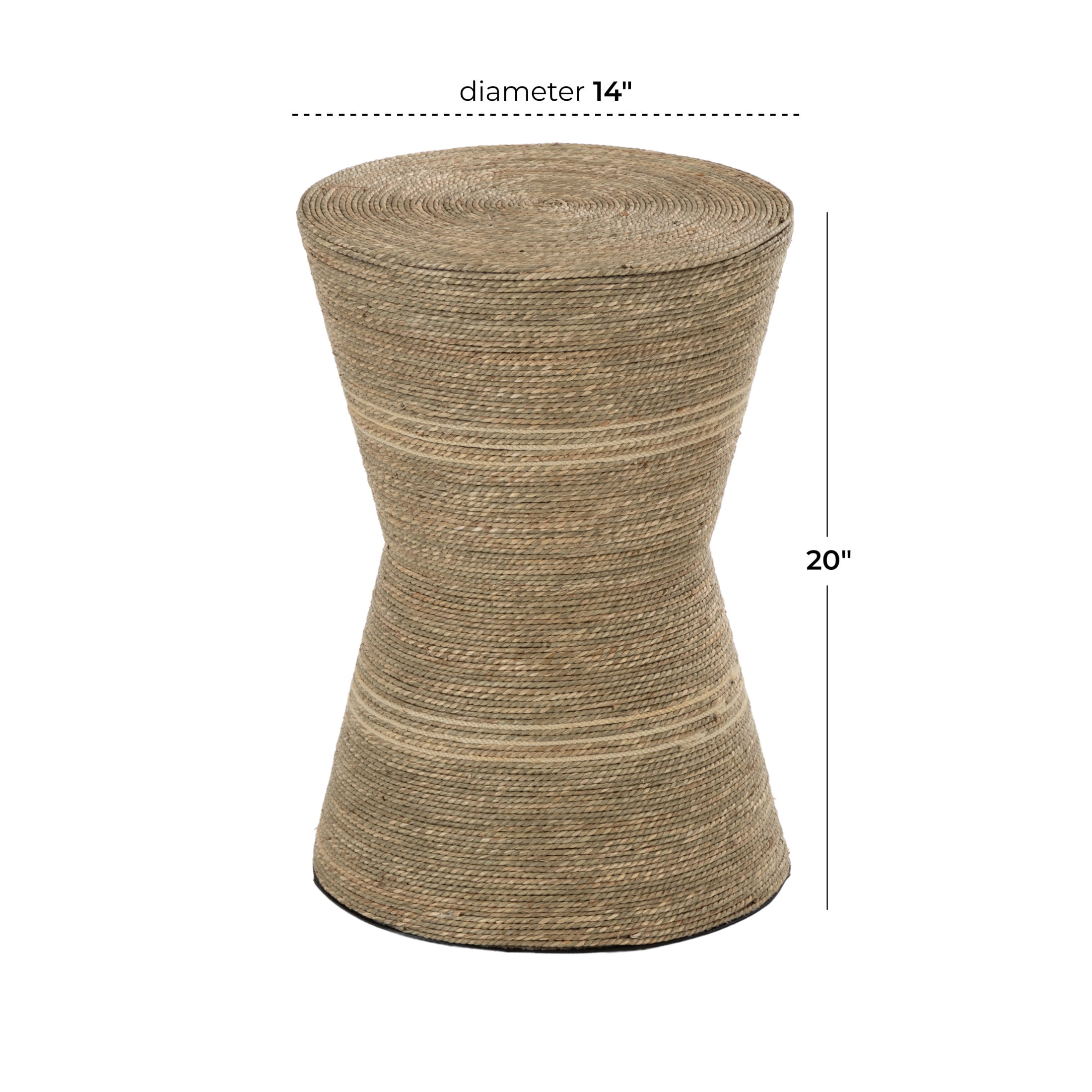 DecMode 14" x 20" Brown Seagrass Handmade Woven Accent Table with Hourglass Shape, 1-Piece