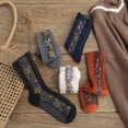 thumbnail image 2 of Saturatione Socks-Vintage Embroidered Floral Socks, Women’s Retro Cotton Soft Breathable Dress Sock Fall Winter, 2 of 7