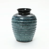 LuxenHome Rippled Blue with Brown 15.75-Inch Tall Round Ceramic Vase, Decorative Home Accent