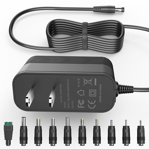 LujingZ 18V 1A Universal AC DC Power Adapter 18W, 10 Interchangeable DC Jacks, 5.9Ft Cord, 100-240V Input, CE FCC Certified, Overcurrent Overvoltage Short Circuit Protection